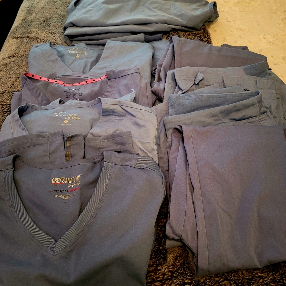 5 pairs ciel blue scrub tops/bottoms